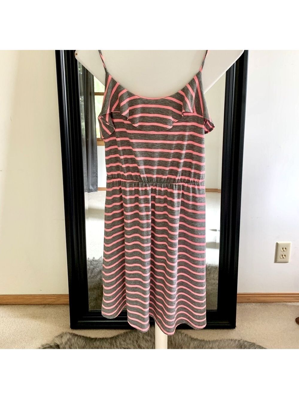 MOSSIMO Pink & Gray Striped Sleeveless Sun Dress
